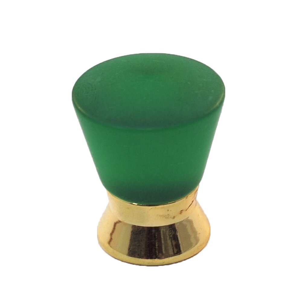 Cal Crystal Polyester Colored Round Knob in Green Matte with Polished Brass Base