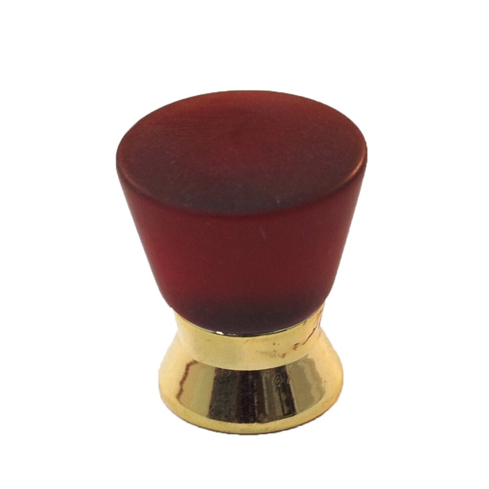 Cal Crystal Polyester Colored Round Knob in Red Matte with Polished Brass Base