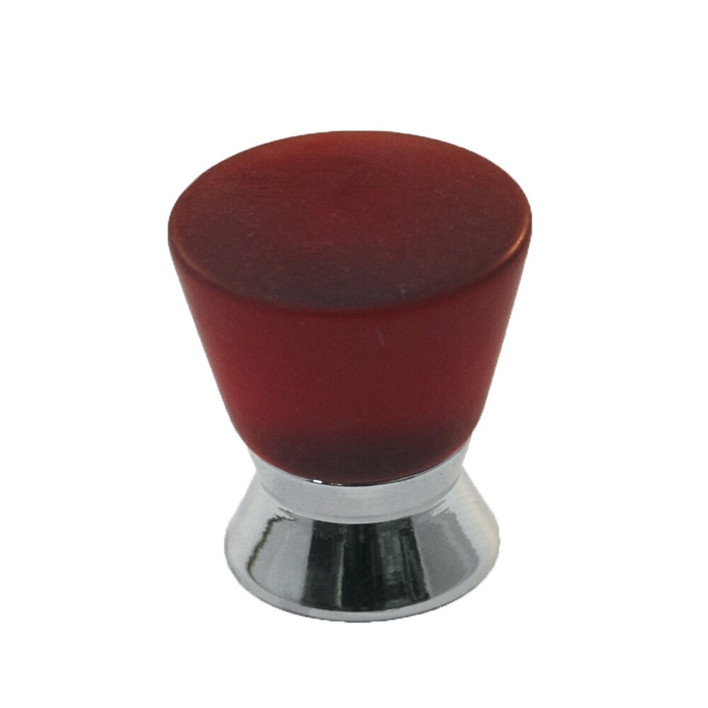 Cal Crystal Polyester Colored Round Knob in Red Matte with Polished Chrome Base