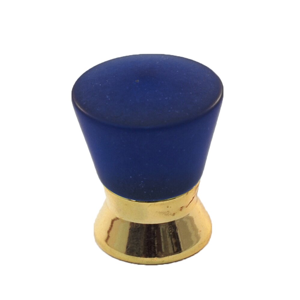 Cal Crystal Polyester Colored Round Knob in Cobalt Blue Matte with Polished Brass Base