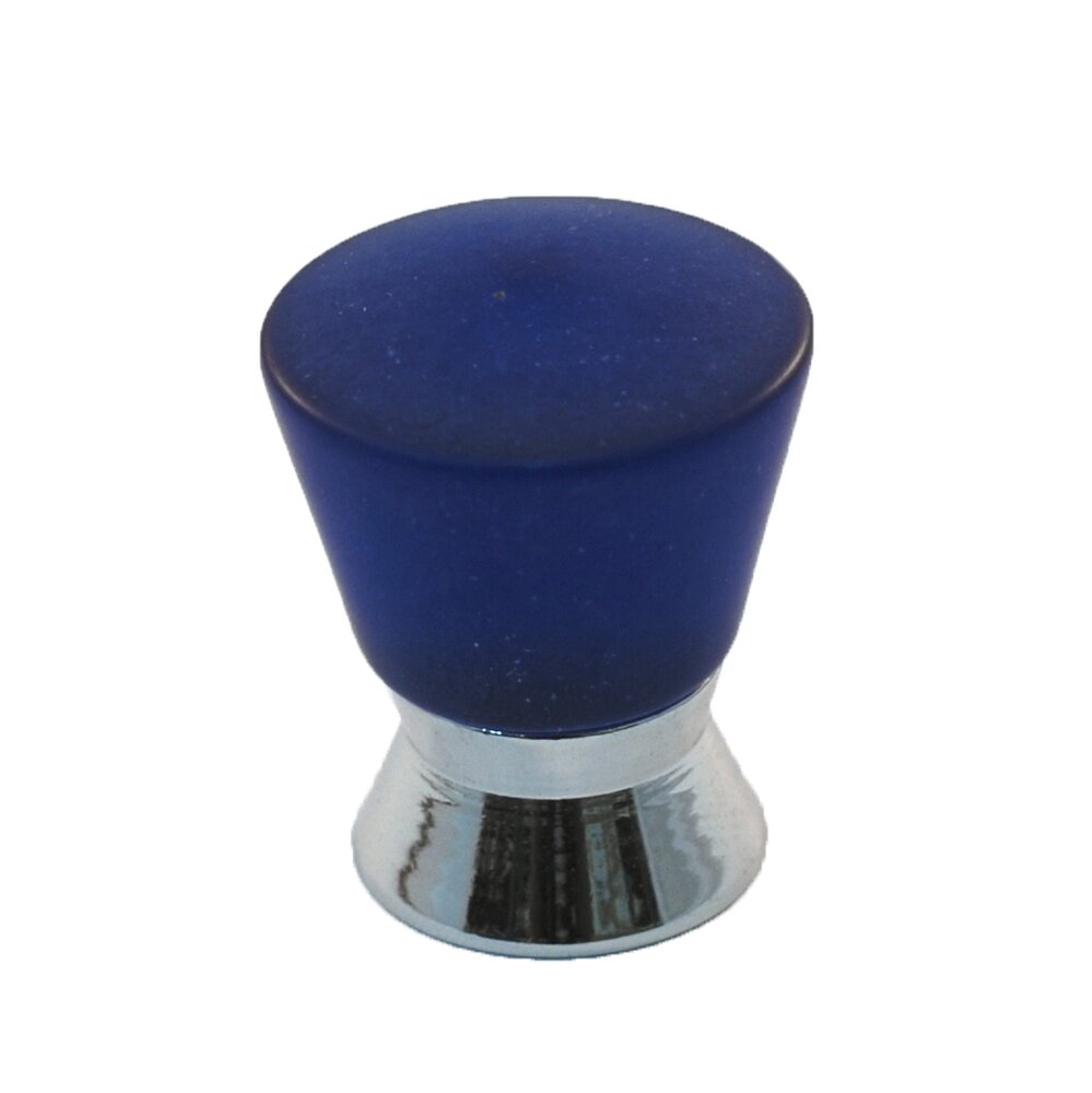 Cal Crystal Polyester Colored Round Knob in Cobalt Blue Matte with Polished Chrome Base