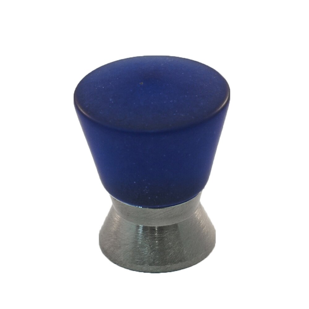 Cal Crystal Polyester Colored Round Knob in Cobalt Blue Matte with Satin Nickel Base