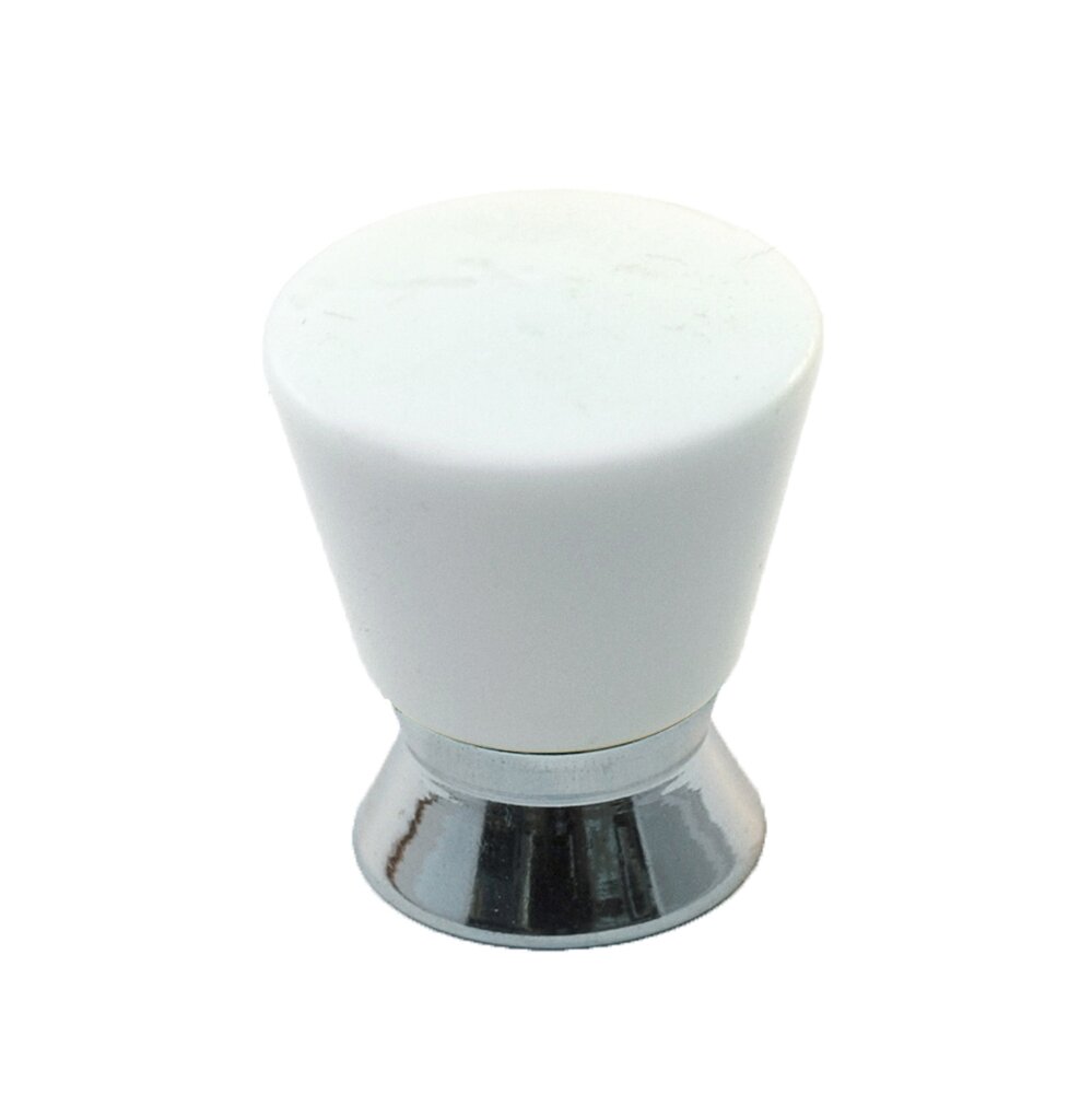 Cal Crystal Polyester Colored Round Knob in White Matte with Polished Chrome Base
