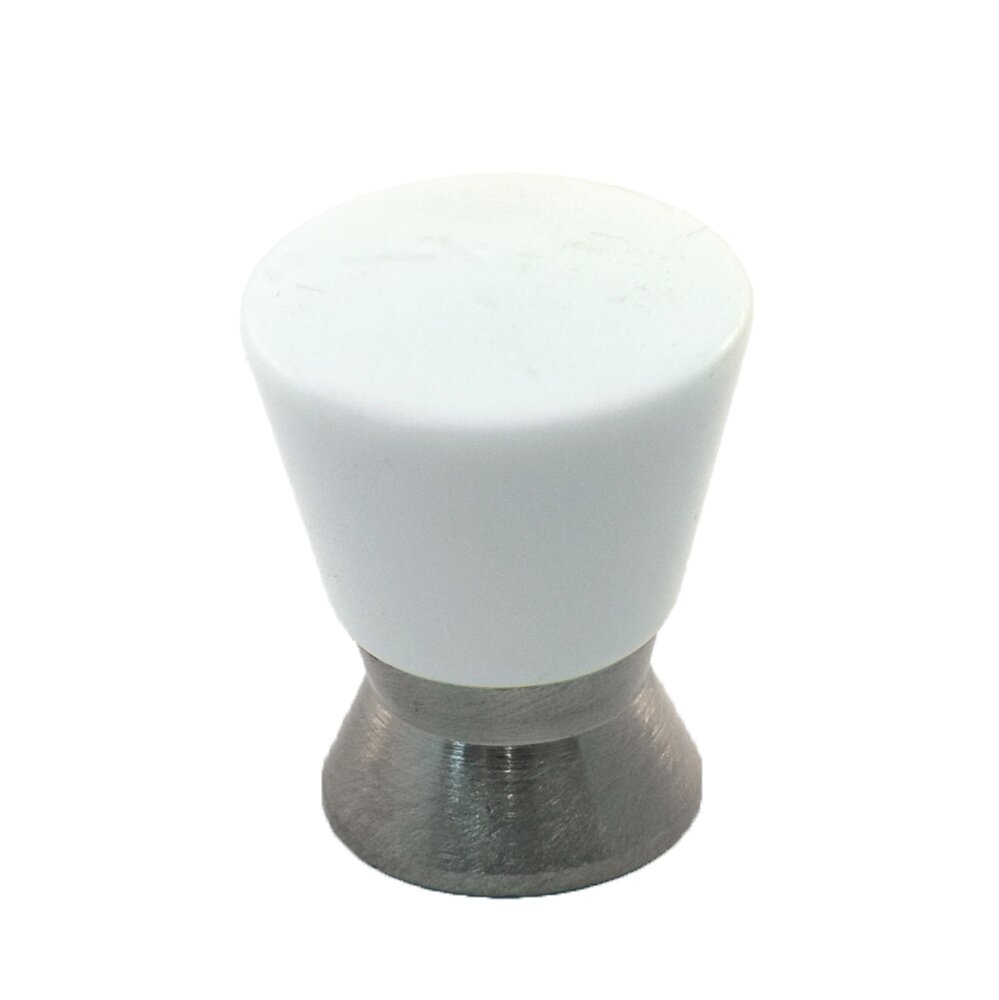 Cal Crystal Polyester Colored Round Knob in White Matte with Satin Nickel Base