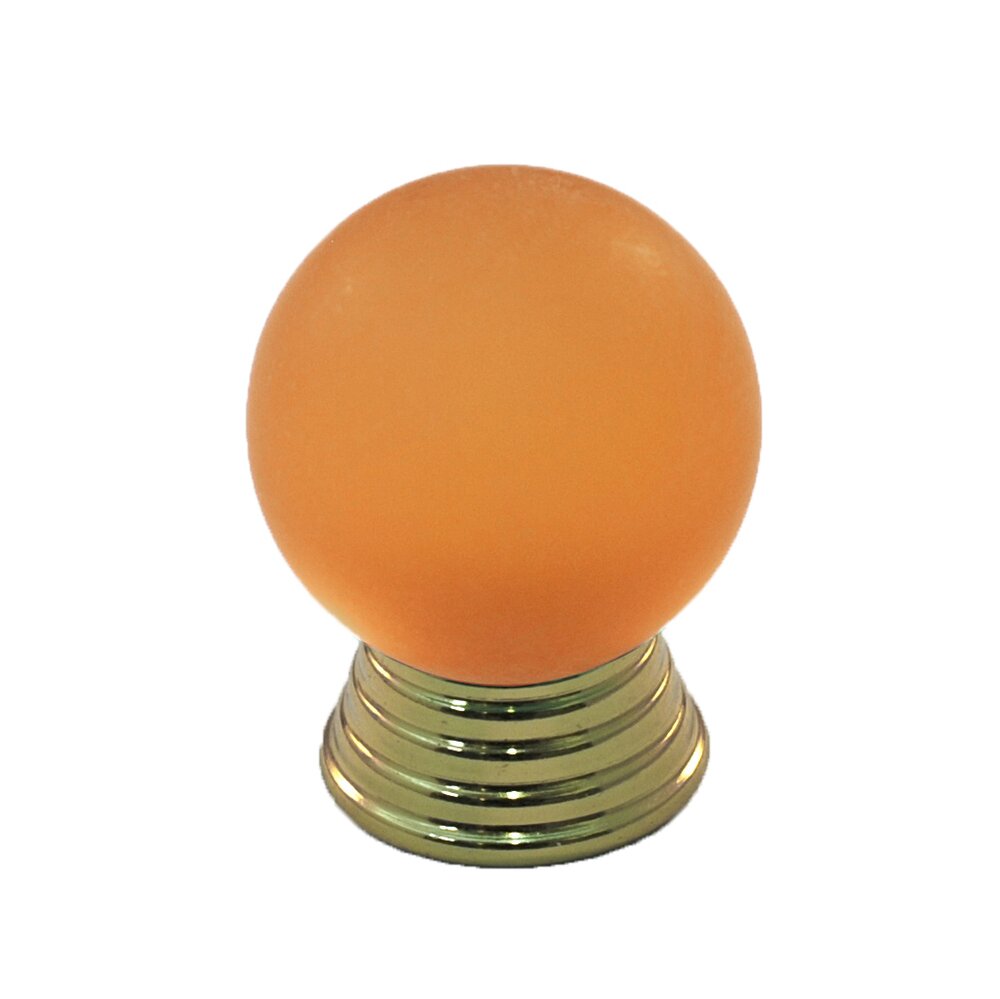 Cal Crystal Polyester Sphere Knob in Amber Matte with Polished Brass Base