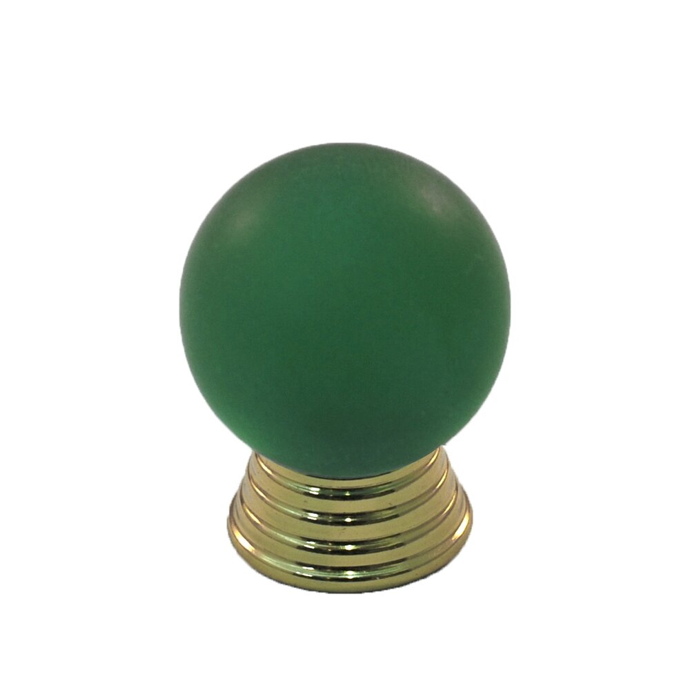 Cal Crystal Polyester Sphere Knob in Green Matte with Polished Brass Base