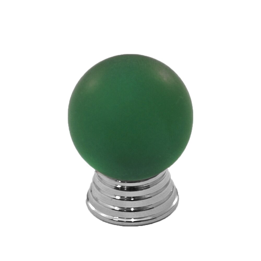Cal Crystal Polyester Sphere Knob in Green Matte with Polished Chrome Base