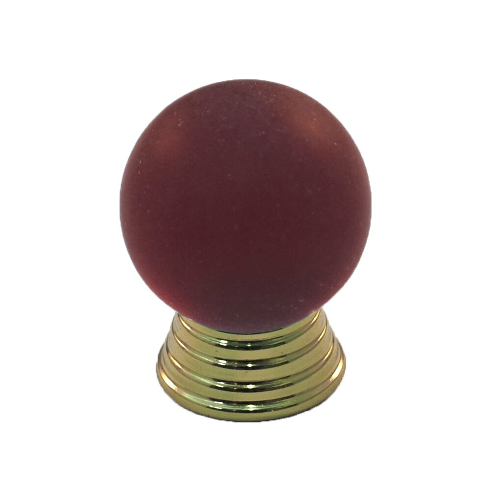 Cal Crystal Polyester Sphere Knob in Red Matte with Polished Brass Base