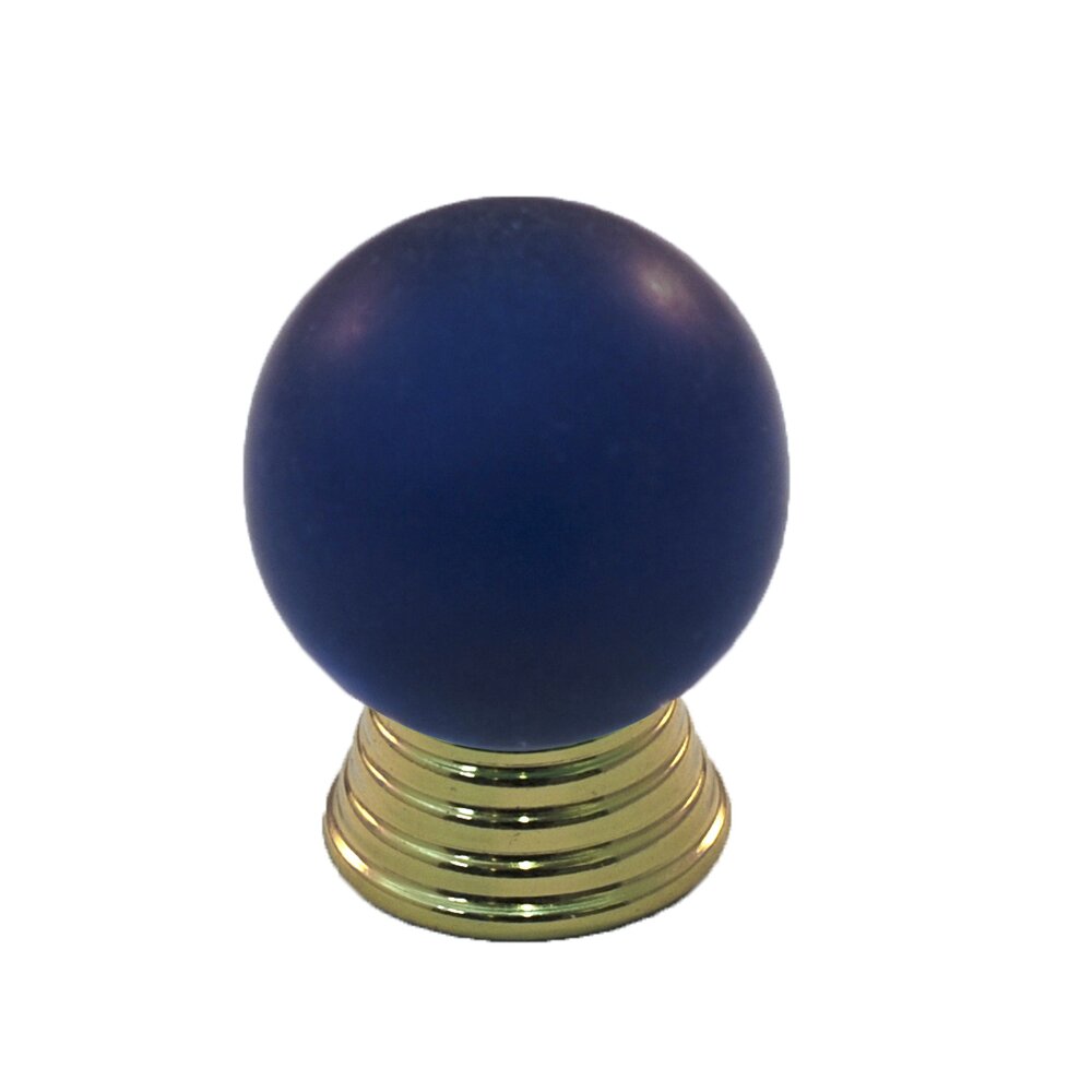 Cal Crystal Polyester Sphere Knob in Cobalt Blue Matte with Polished Brass Base