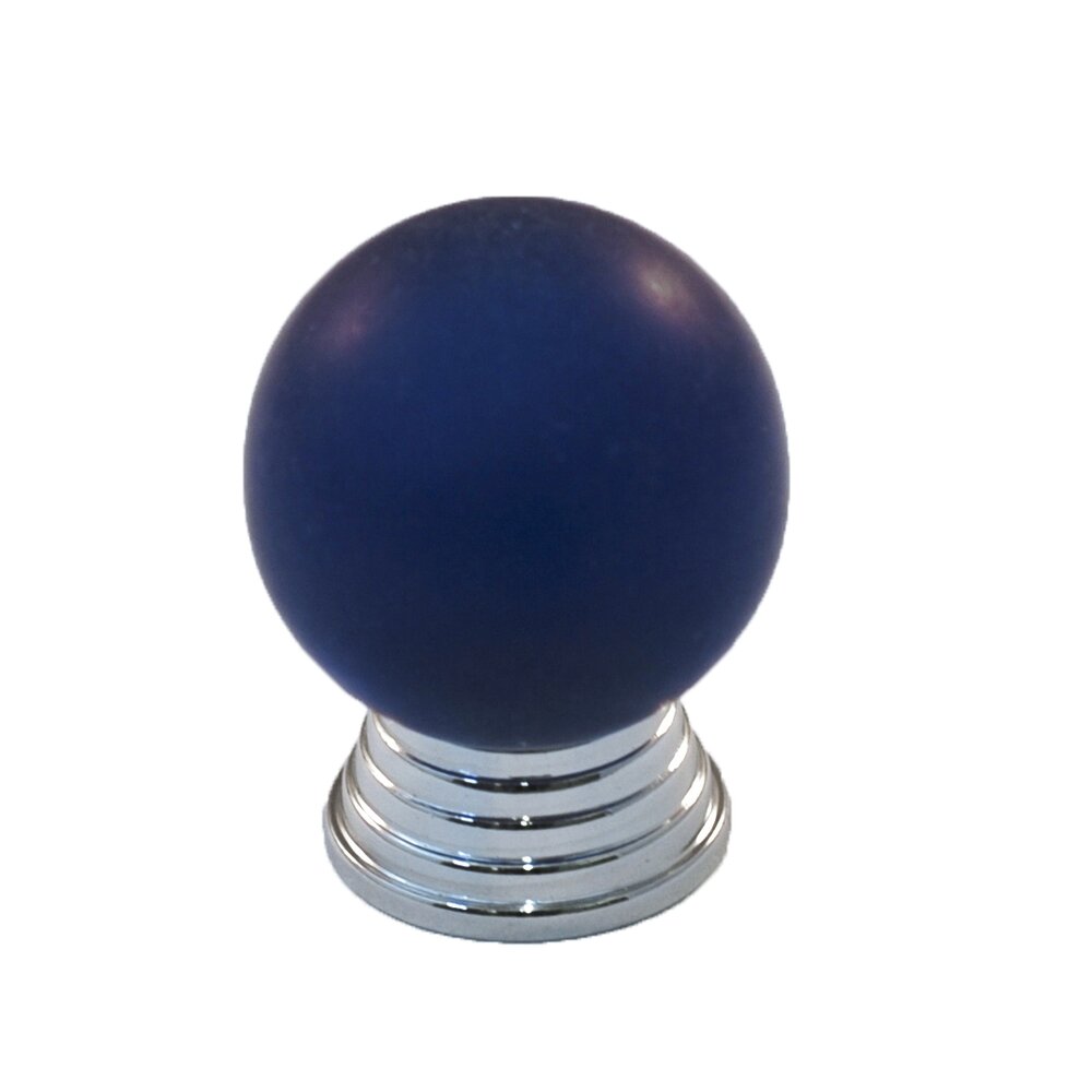 Cal Crystal Polyester Sphere Knob in Cobalt Blue Matte with Polished Chrome Base