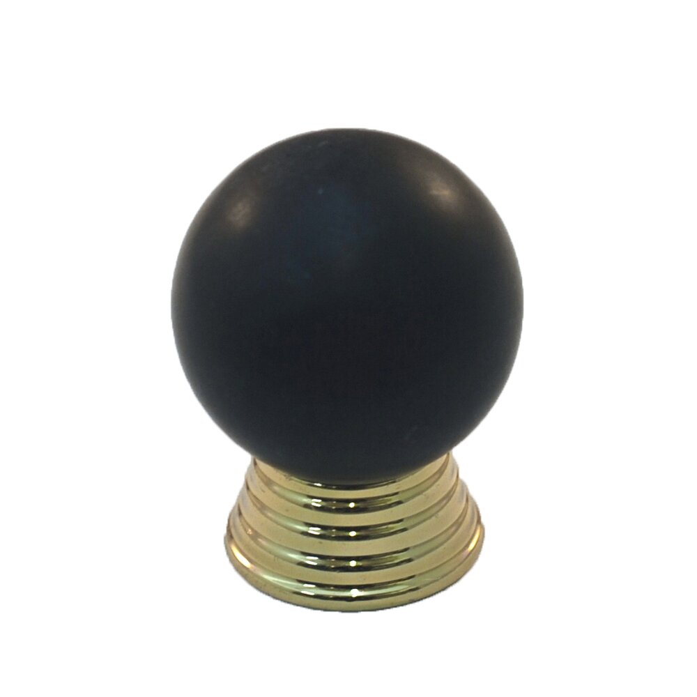 Cal Crystal Polyester Sphere Knob in Black Matte with Polished Brass Base