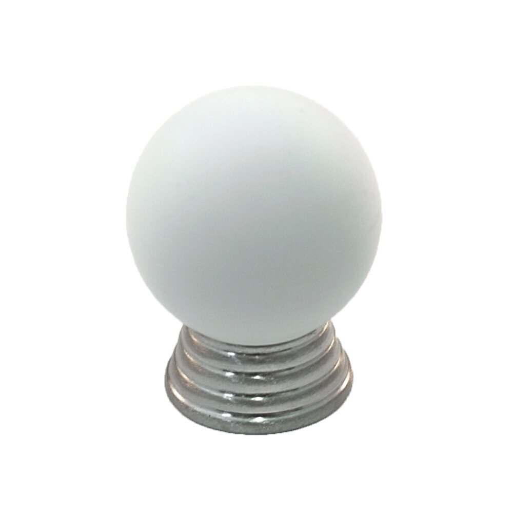 Cal Crystal Polyester Sphere Knob in White Matte with Satin Nickel Base