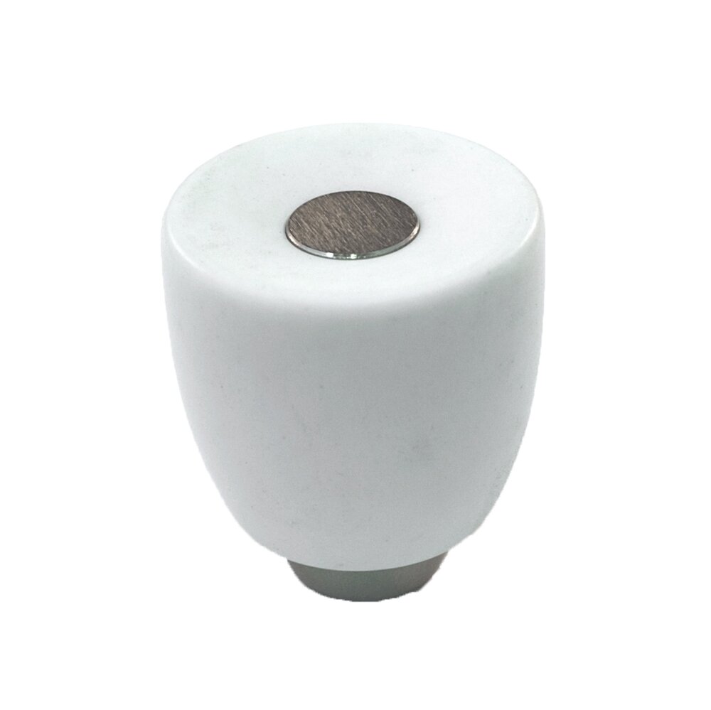Cal Crystal Polyester Round Knob in White Matte with Satin Nickel Base
