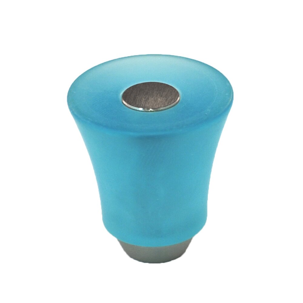 Cal Crystal Polyester Round Knob in Light Blue Matte with Satin Nickel Base