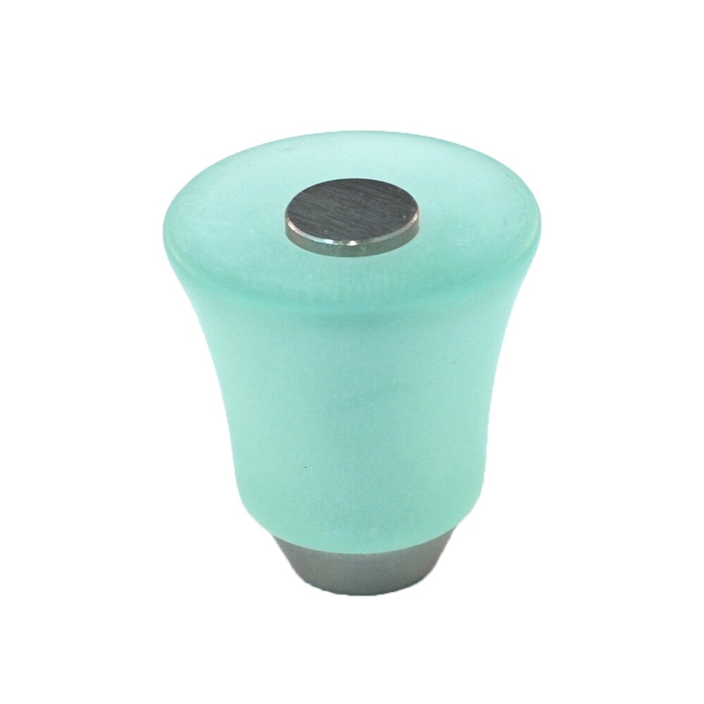 Cal Crystal Polyester Round Knob in Light Green Matte with Satin Nickel Base