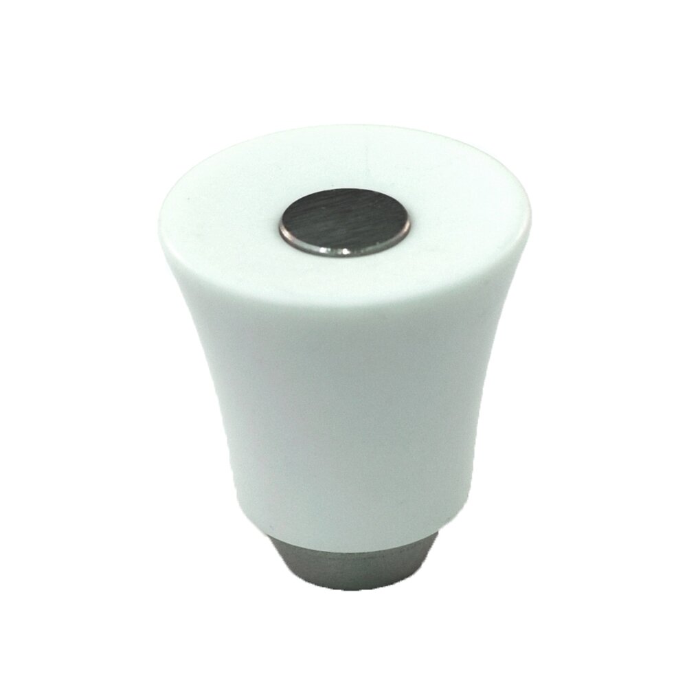 Cal Crystal Polyester Round Knob in White Matte with Satin Nickel Base