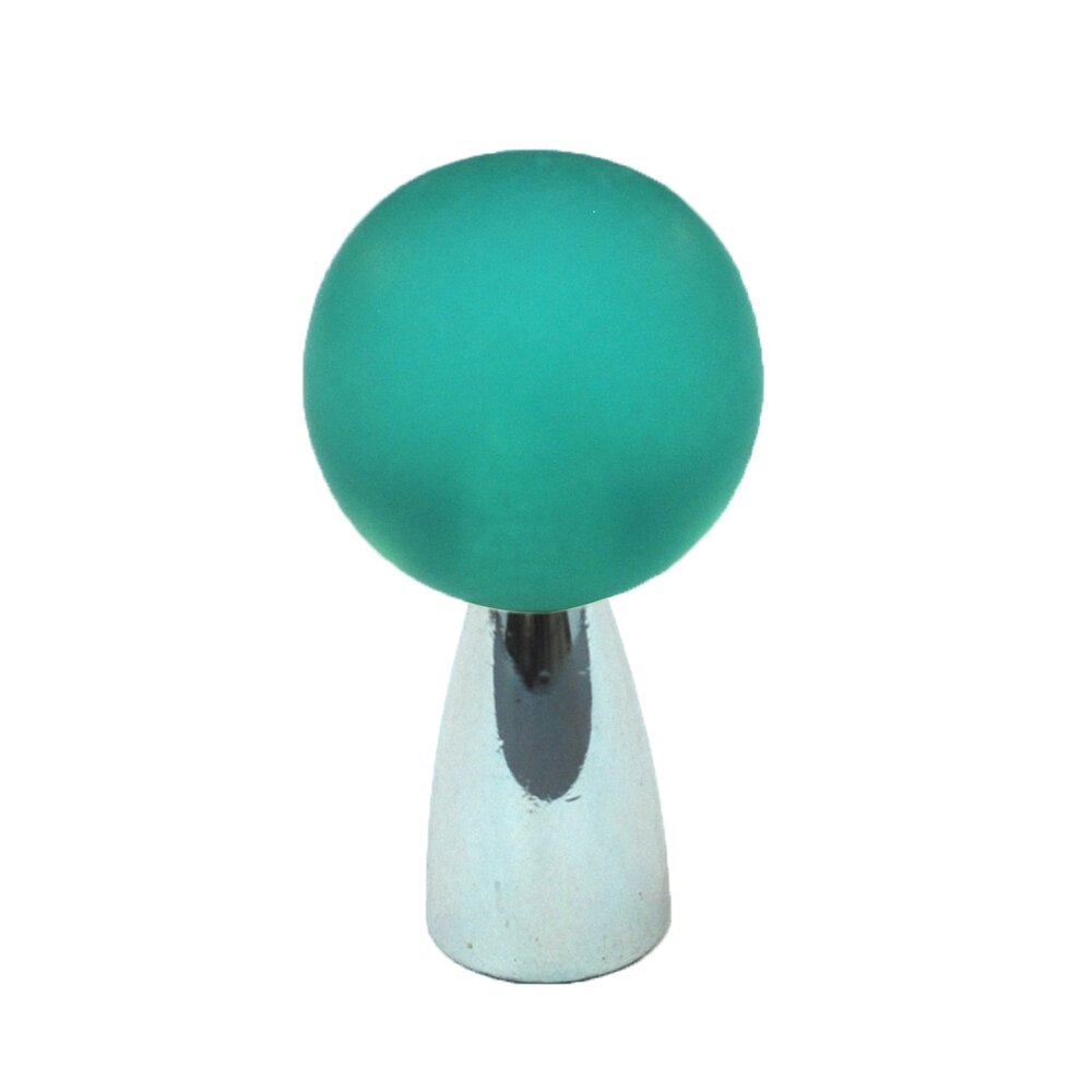 Cal Crystal Polyester Sphere Knob in Turquoise Matte with Polished Chrome Base
