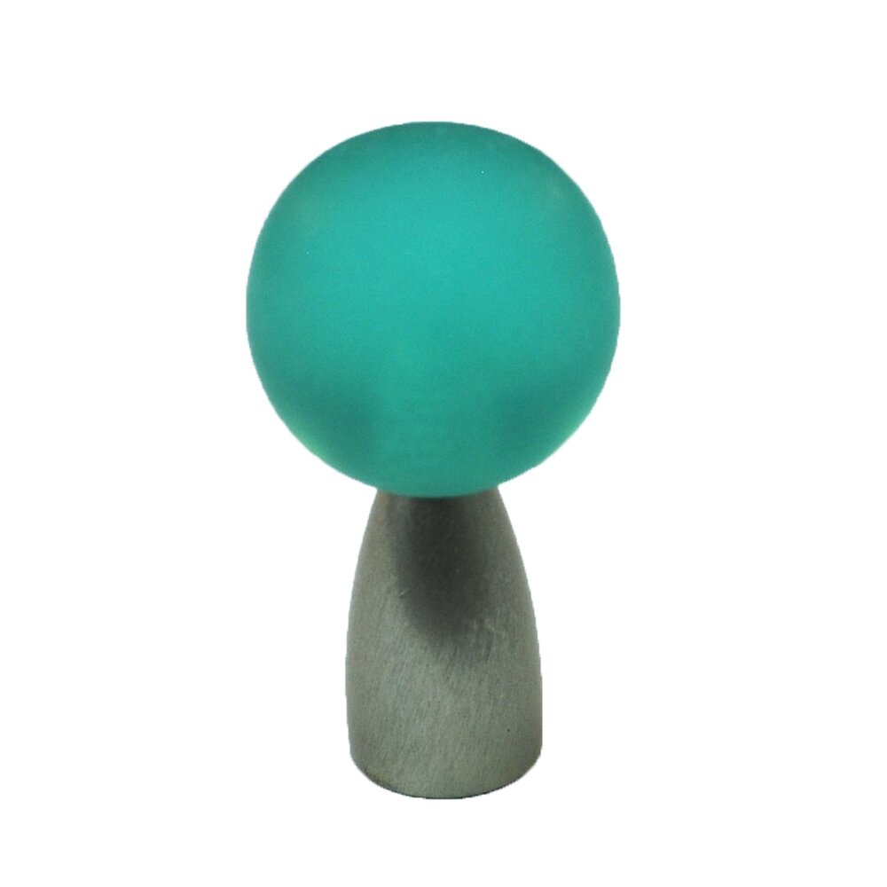 Cal Crystal Polyester Sphere Knob in Turquoise Matte with Satin Nickel Base