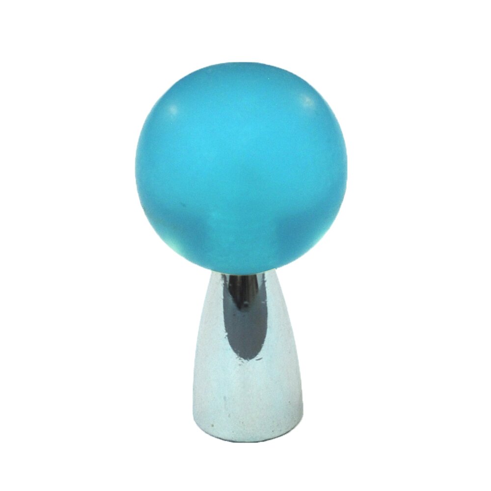 Cal Crystal Polyester Sphere Knob in Light Blue Matte with Polished Chrome Base