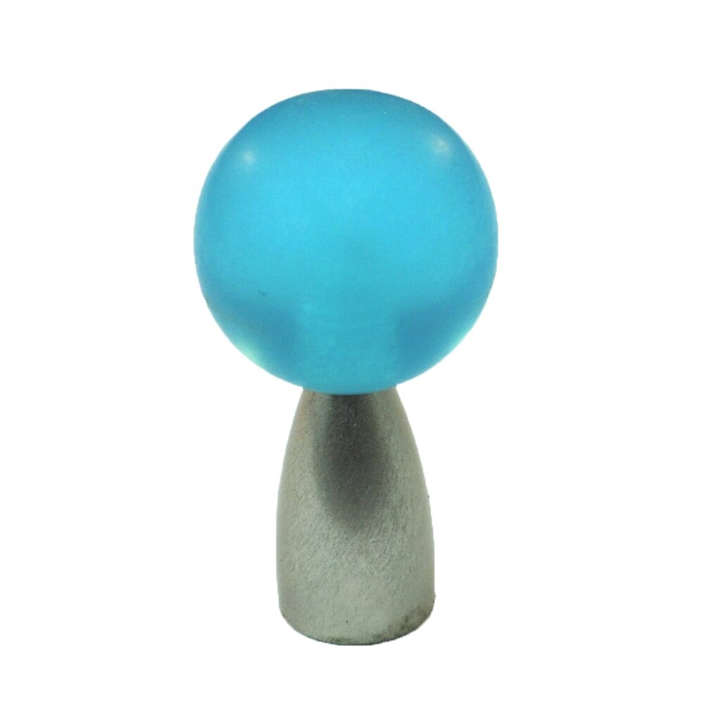 Cal Crystal Polyester Sphere Knob in Light Blue Matte with Satin Nickel Base
