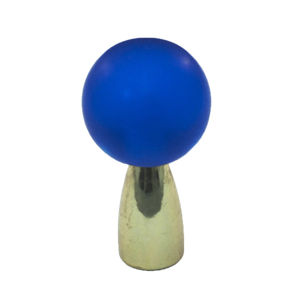 Cal Crystal Polyester Sphere Knob in Blue Matte with Polished Brass Base