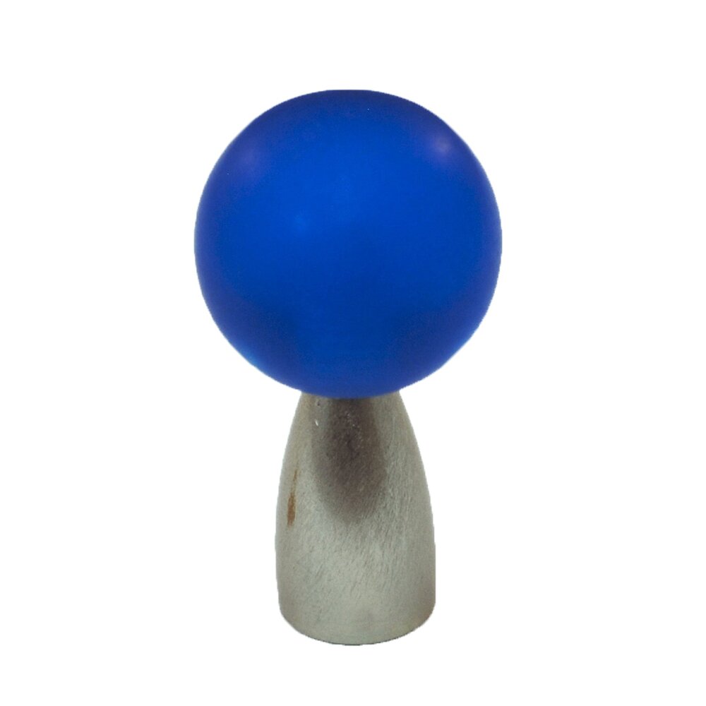 Cal Crystal Polyester Sphere Knob in Blue Matte with Satin Nickel Base