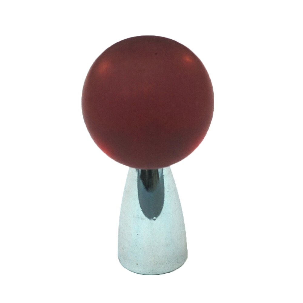 Cal Crystal Polyester Sphere Knob in Red Matte with Polished Chrome Base