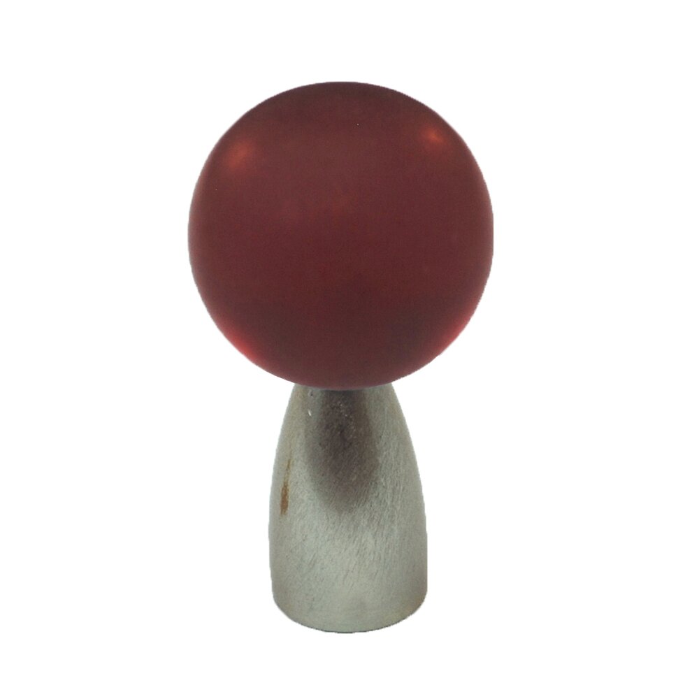 Cal Crystal Polyester Sphere Knob in Red Matte with Satin Nickel Base