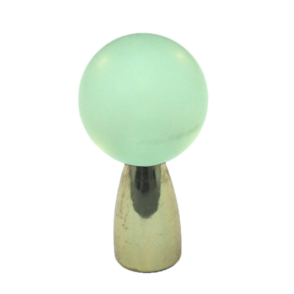 Cal Crystal Polyester Sphere Knob in Light Green Matte with Polished Brass Base