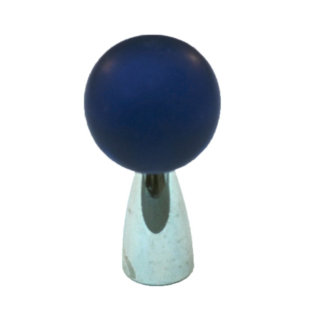 Cal Crystal Polyester Sphere Knob in Cobalt Blue Matte with Polished Chrome Base
