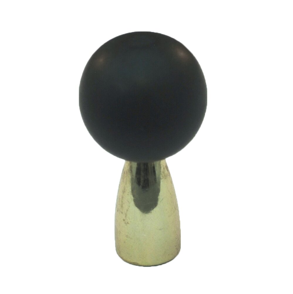 Cal Crystal Polyester Sphere Knob in Black Matte with Polished Brass Base