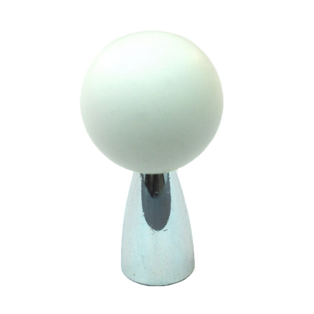 Cal Crystal Polyester Sphere Knob in White Matte with Polished Chrome Base