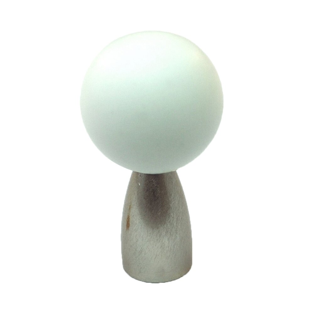 Cal Crystal Polyester Sphere Knob in White Matte with Satin Nickel Base