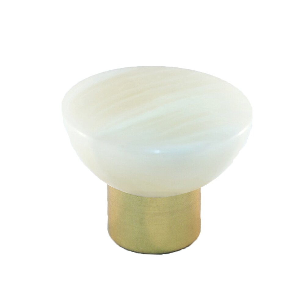 Cal Crystal Polyester Round Knob in Gloss White with Polished Brass Base