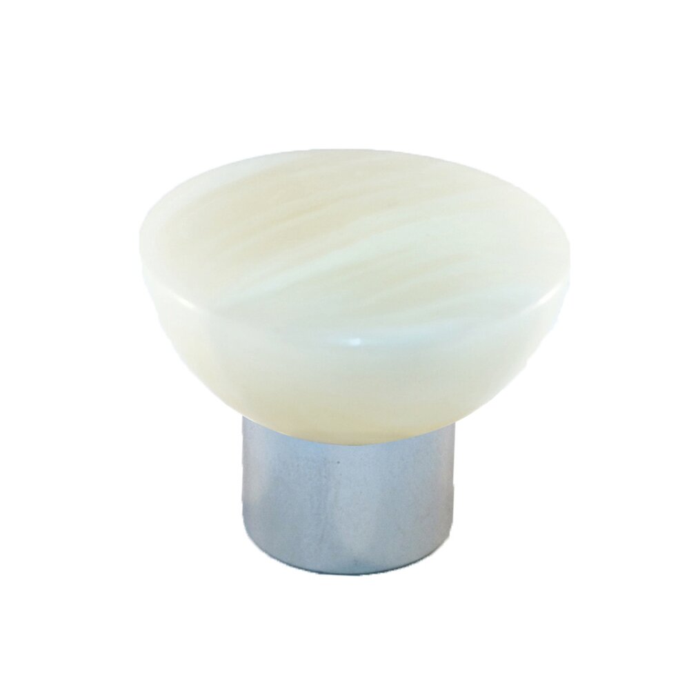 Cal Crystal Polyester Round Knob in Gloss White with Polished Chrome Base