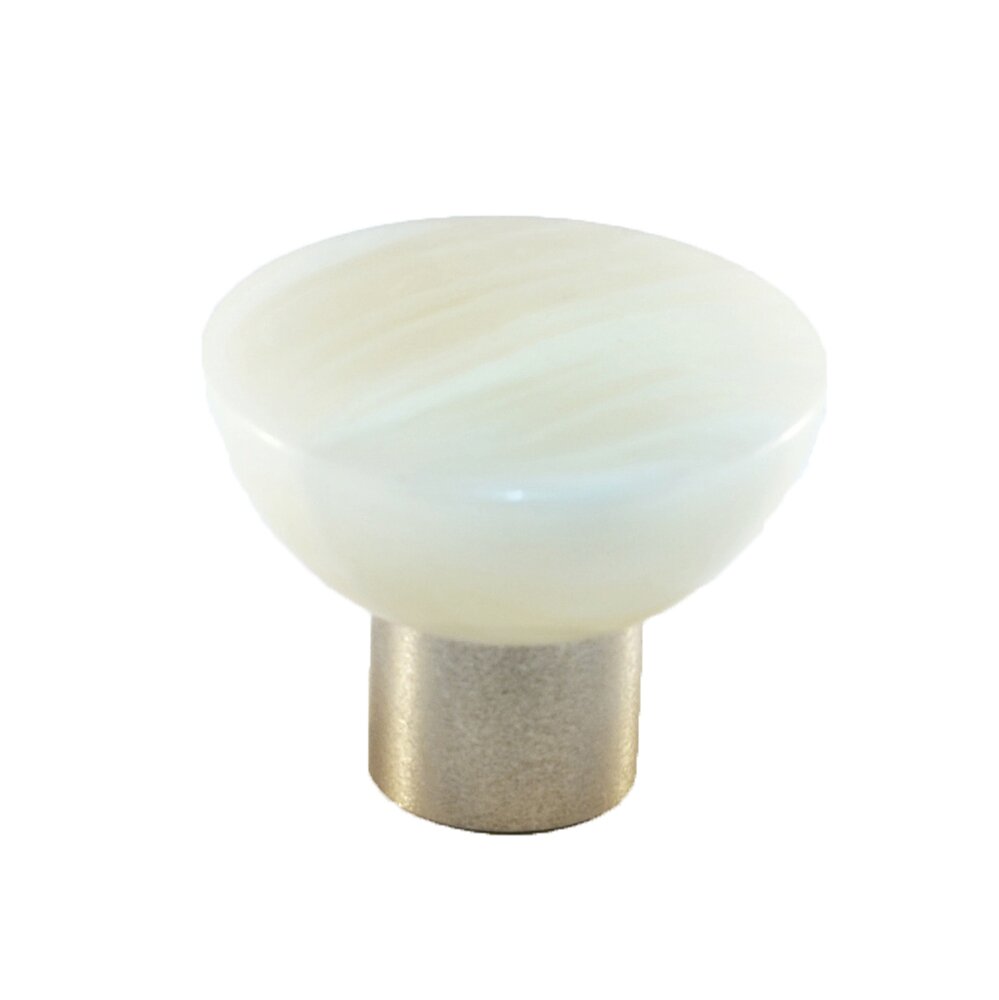 Cal Crystal Polyester Round Knob in Gloss White with Satin Nickel Base