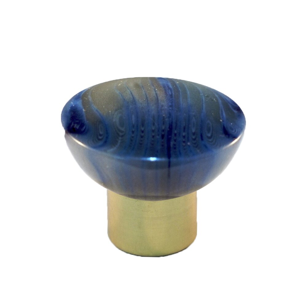 Cal Crystal Polyester Round Knob in Gloss Blue with Polished Brass Base