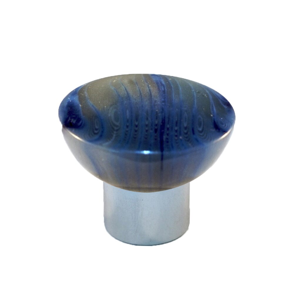 Cal Crystal Polyester Round Knob in Gloss Blue with Polished Chrome Base