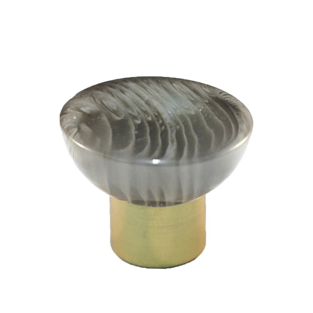 Cal Crystal Polyester Round Knob in Gloss Grey with Polished Brass Base