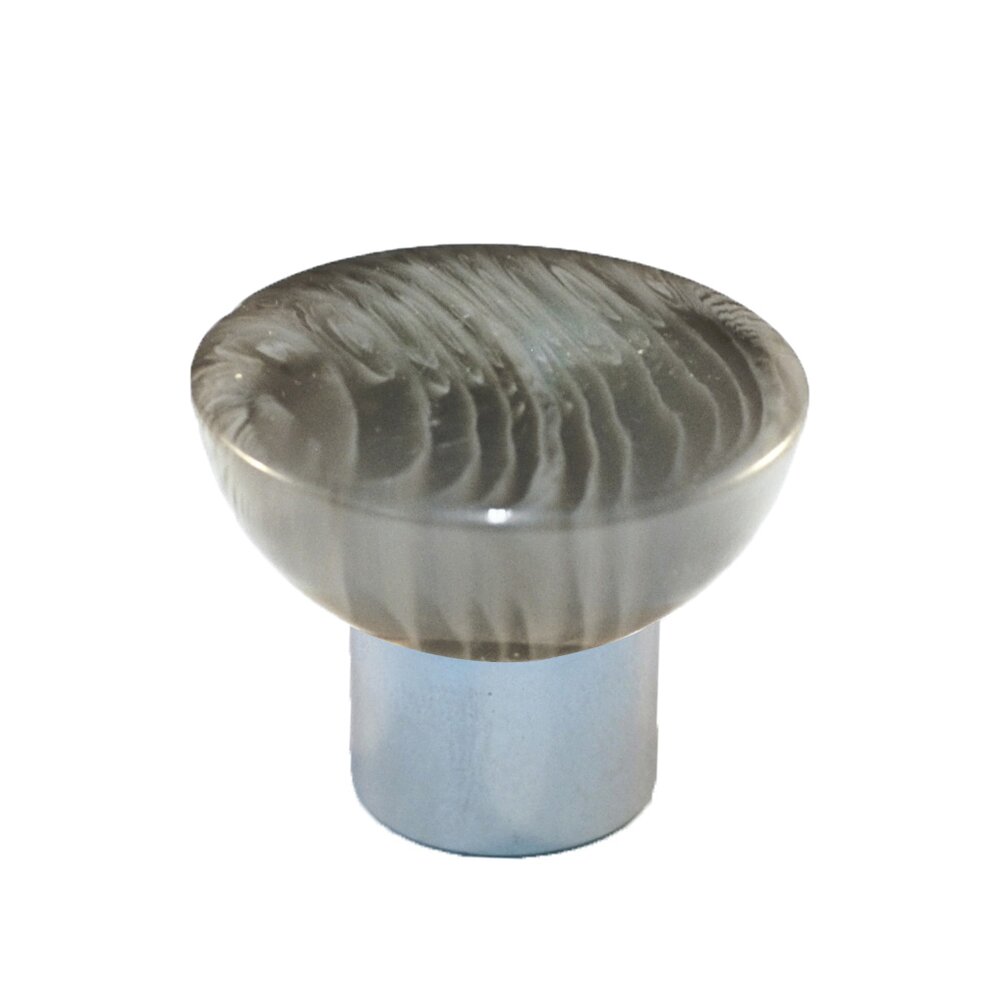 Cal Crystal Polyester Round Knob in Gloss Grey with Polished Chrome Base