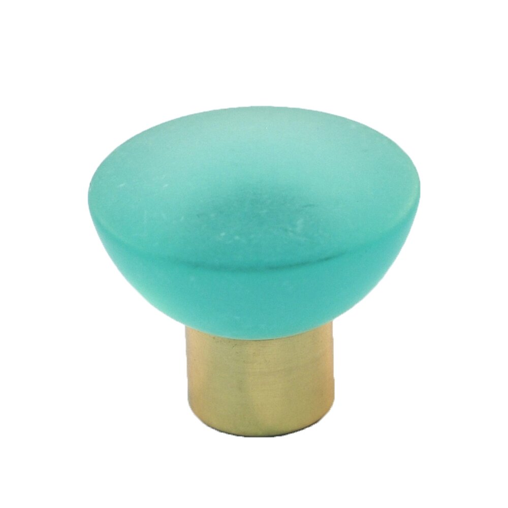 Cal Crystal Polyester Round Knob in Turquoise Matte with Polished Brass Base
