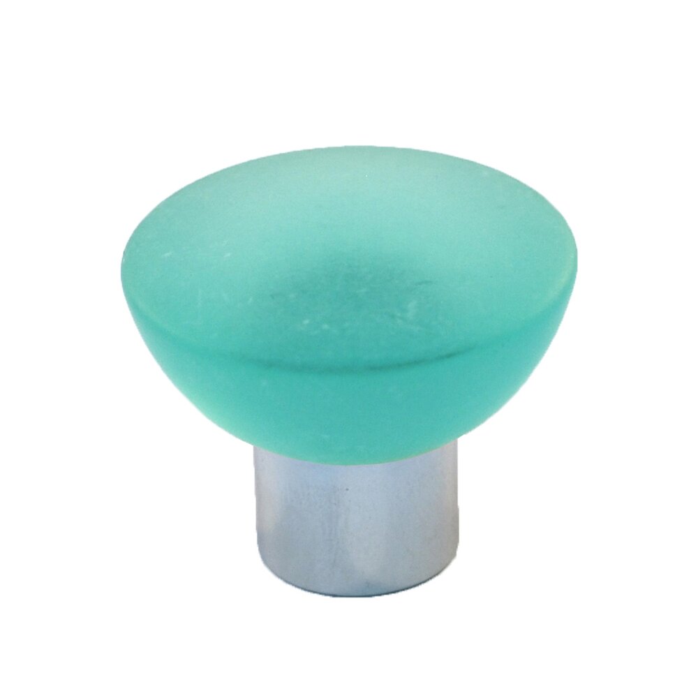 Cal Crystal Polyester Round Knob in Turquoise Matte with Polished Chrome Base