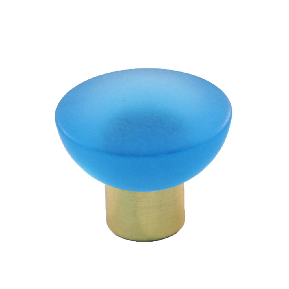 Cal Crystal Polyester Round Knob in Light Blue Matte with Polished Brass Base