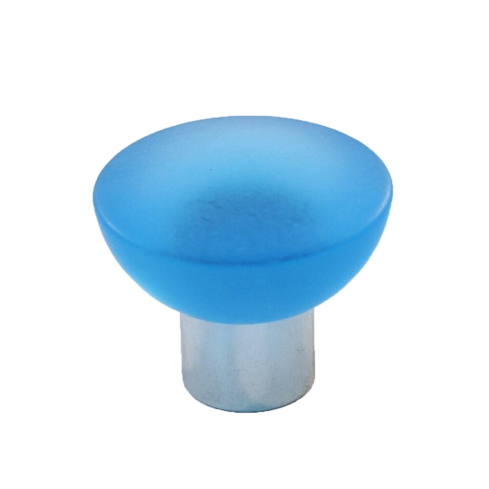 Cal Crystal Polyester Round Knob in Light Blue Matte with Polished Chrome Base