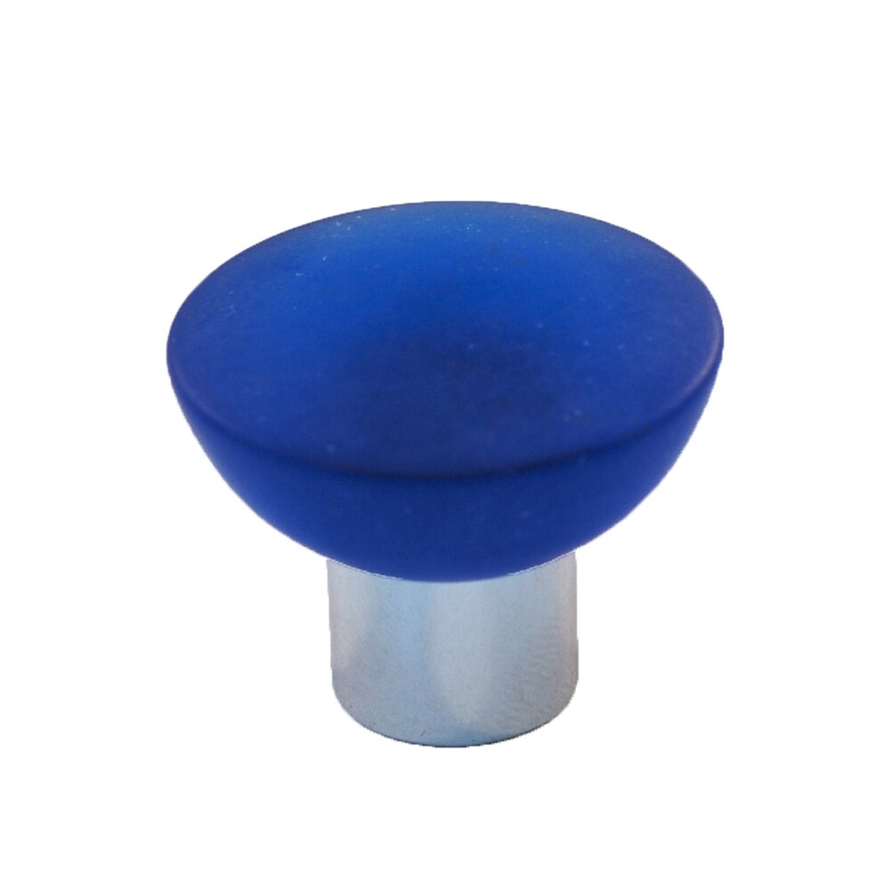 Cal Crystal Polyester Round Knob in Blue Matte with Polished Chrome Base