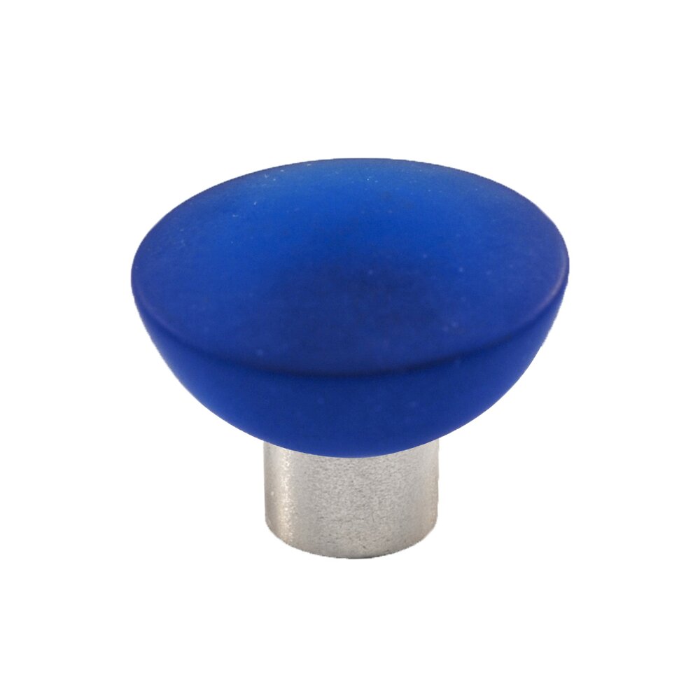 Cal Crystal Polyester Round Knob in Blue Matte with Satin Nickel Base