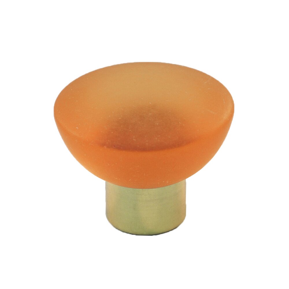 Cal Crystal Polyester Round Knob in Amber Matte with Polished Brass Base