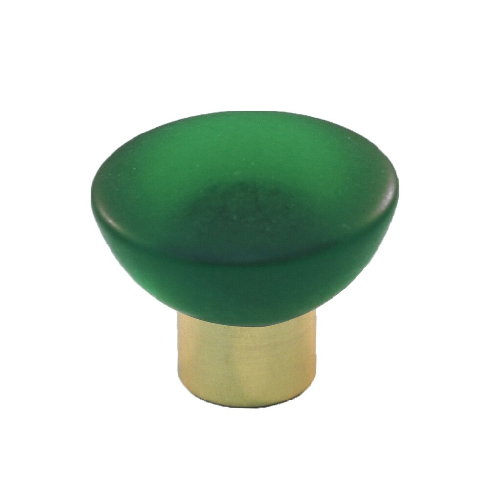 Cal Crystal Polyester Round Knob in Green Matte with Polished Brass Base