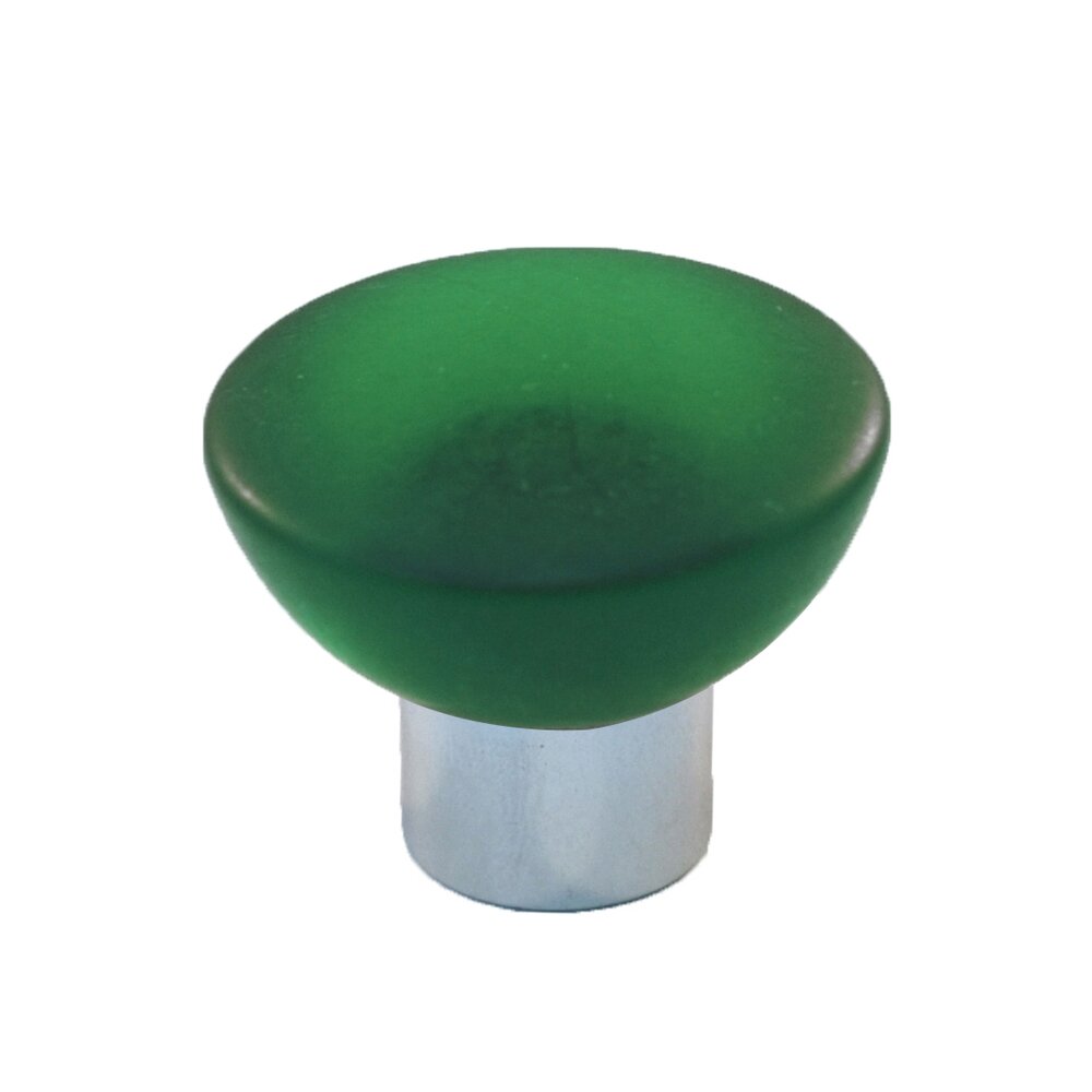 Cal Crystal Polyester Round Knob in Green Matte with Polished Chrome Base