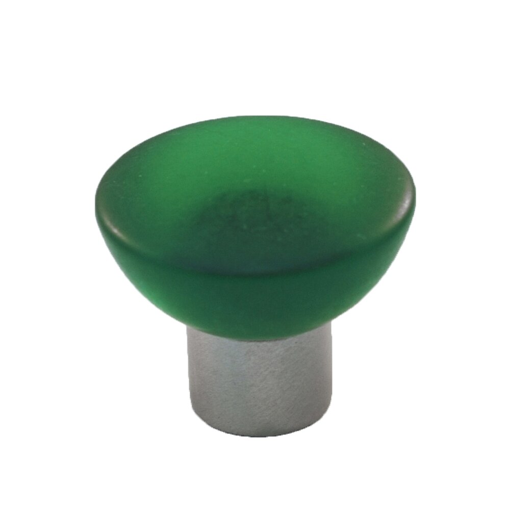 Cal Crystal Polyester Round Knob in Green Matte with Satin Nickel Base